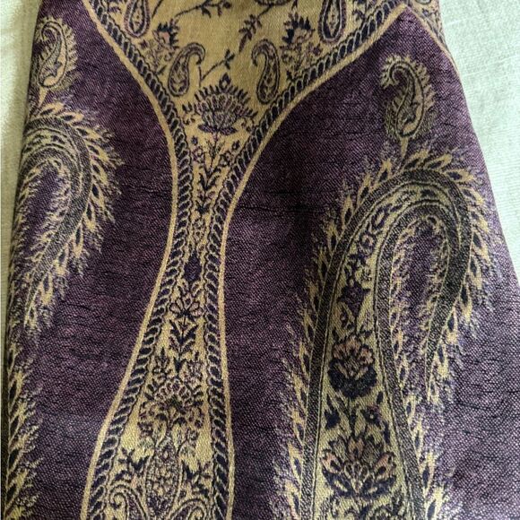 Challis Oversized Wrap in Brown & Purple with Hand Knotted Fringe. - Picture 4 of 4